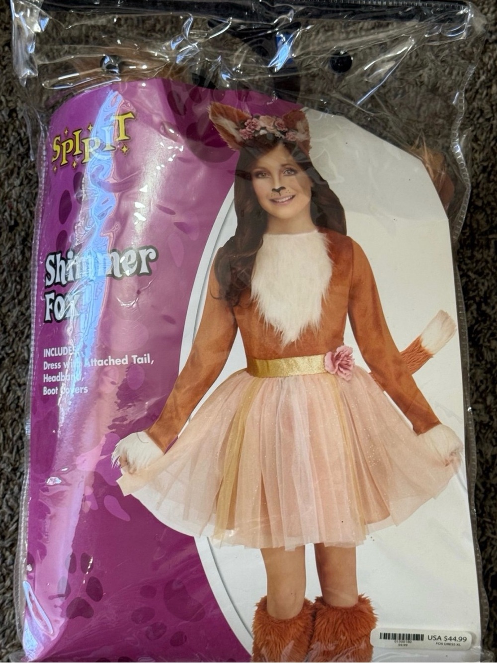 Spirit Halloween Fox Shimmer Fox Costume in Brown, Pink, and Gold Sz Xl